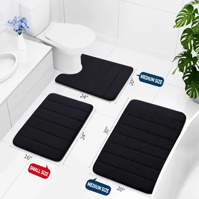 Shows the exact dimensions of three different mat sizes (Small, Medium, and contour) with measurements to help shoppers choose the right size for their…