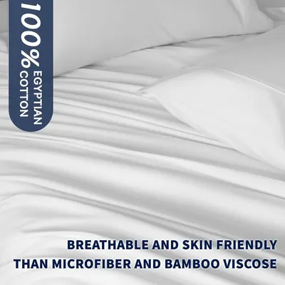 Positions the Egyptian cotton sheets as superior to competing materials by emphasizing breathability and skin-friendliness compared to microfiber and bamboo viscose.