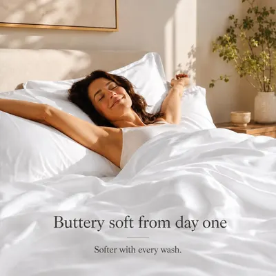 Highlights the luxurious softness and improving comfort over time to communicate a premium tactile experience and long-term value.