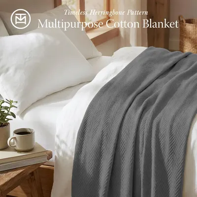 Showcases the blanket in a real-world bedroom setting to help shoppers visualize the product's aesthetic appeal and how it fits into home décor.