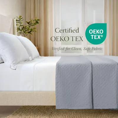 Highlights the OEKO-TEX certification to reassure shoppers that the fabric is verified as clean, safe, and free from harmful substances. Communicates the…