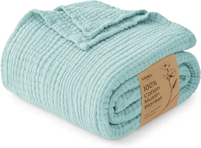 Clean product shot showing the blanket with its packaging tag on a white background for catalog purposes.