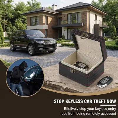 Demonstrates the product in a real-world context, showing how it protects keyless entry fobs from being remotely accessed by thieves.