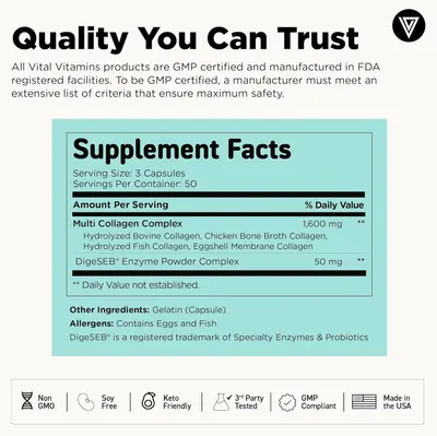 Highlights the product's quality certifications and manufacturing standards, including GMP certification and FDA registration, to reassure shoppers of safety and trustworthiness.
