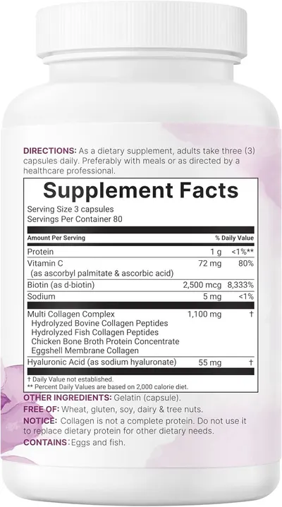 Displays the product bottle with supplement facts panel visible for transparency and regulatory compliance.