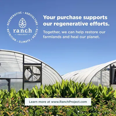 Communicates the brand's commitment to regenerative farming practices and environmental sustainability, reassuring shoppers that their purchase supports eco-friendly efforts.