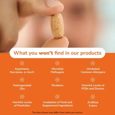 Reassures shoppers about product safety by listing harmful ingredients and allergens that are NOT included in the formulation. Displays multiple safety and purity claims in a segmented grid layout…