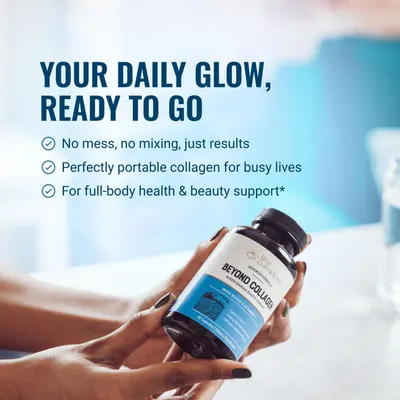 Highlights three key benefits in a checklist format: ease of use, portability for busy lifestyles, and comprehensive health and beauty support.