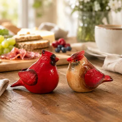 Shows the cardinal shakers in a breakfast or dining context to illustrate their functional use at the table.