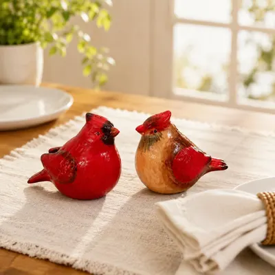 Displays the cardinal shakers on a dining table setting to show how they complement everyday table decor.