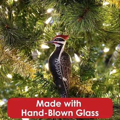 Emphasizes the premium hand-blown glass construction to position the ornament as a quality holiday decoration and potential gift. Communicates the artisanal quality and craftsmanship of the ornament…