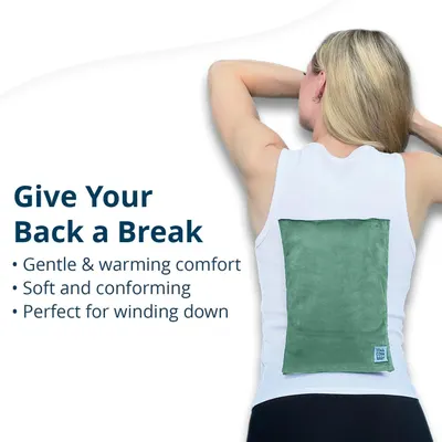 Highlights the product's ability to provide gentle warming comfort for the back, perfect for winding down and relaxation.