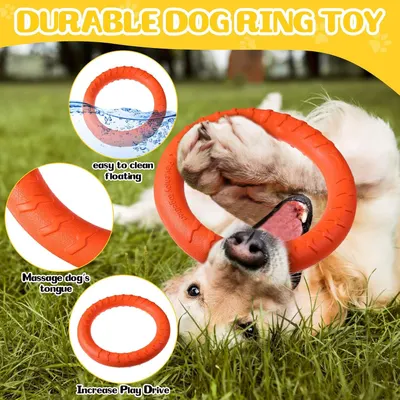 Highlights multiple product benefits in a visually segmented layout with callout bubbles, emphasizing durability, ease of cleaning, water-floating capability, and play engagement features.