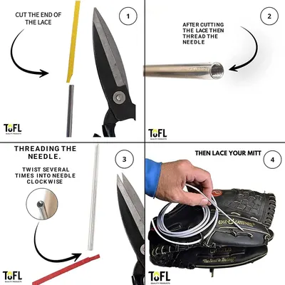 Provides clear step-by-step instructions on how to cut, thread, and lace the product onto a baseball mitt, making setup easy for customers.
