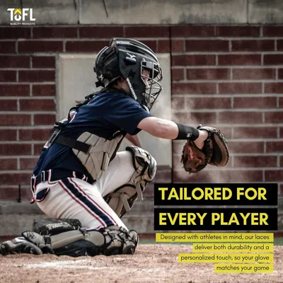 Shows the product in real-world use during a baseball game, with text overlay highlighting customization and durability benefits for athletes. Communicates…