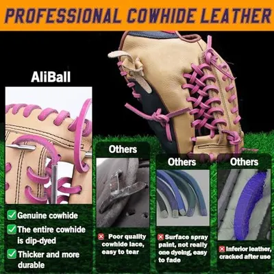 Demonstrates the superiority of AliBall's genuine cowhide leather lacing compared to competitors' poor quality, surface-sprayed, or inferior leather options.
