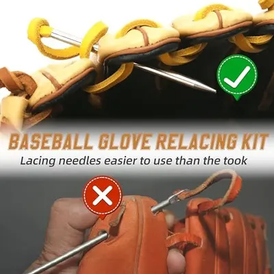 Demonstrates that the included lacing needles are easier and more effective to use than traditional relacing tools, simplifying the glove repair process.