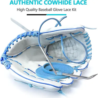 Shows the complete baseball glove lace kit with all included components to reassure shoppers they're getting everything needed for glove relacing.
