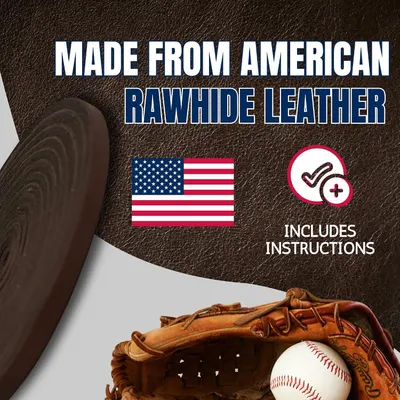 Highlights the premium American rawhide leather material and the inclusion of instructions, reassuring shoppers of quality and ease of use.