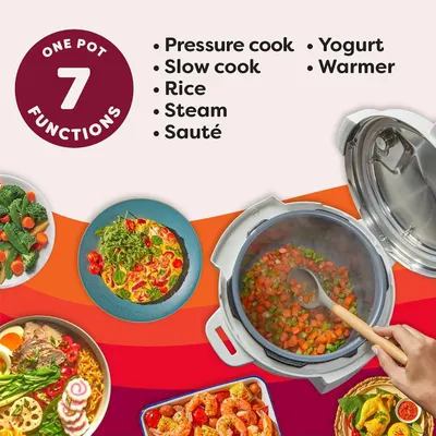 Demonstrates the product's versatility by showcasing 7 different cooking functions (pressure cook, slow cook, rice, steam, sauté, yogurt, warmer) to reassure…
