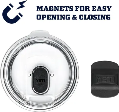 Highlights the magnetic lid feature that makes opening and closing the tumbler easy and convenient for everyday use.