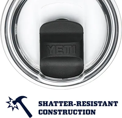 Emphasizes the durable, shatter-resistant construction of the lid to reassure shoppers that the product can withstand drops and impacts.