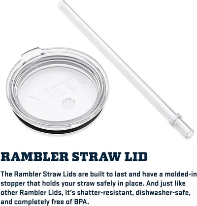 Highlights the durability and safety features of the Rambler Straw Lid accessory to reassure shoppers of its quality and longevity. Communicates that the…