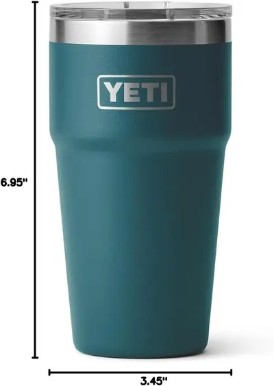 Shows the exact height and width measurements of the tumbler to help shoppers understand the physical size and ensure it fits their needs.
