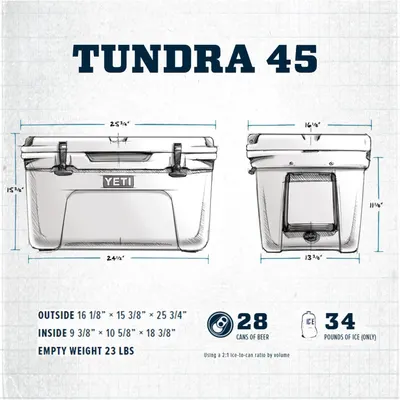 Provides exact measurements of the cooler's exterior and interior dimensions, along with capacity metrics (28 cans of beer, 34 lbs of ice), helping shoppers…