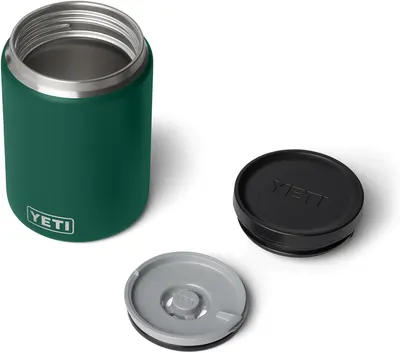 Shows all the components included with the purchase: the insulated food jar, the black Magvent lid, and the gray can-style lid.