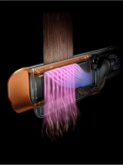 Displays the transparent view of the internal airflow mechanism and heat technology to showcase the engineering that delivers styling results.