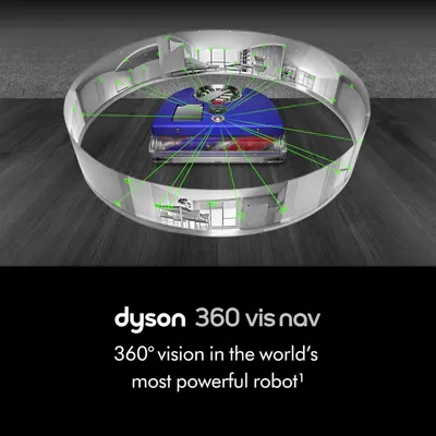 Highlights the robot vacuum's advanced 360-degree vision navigation system, reassuring shoppers that it can intelligently map and navigate the entire home.