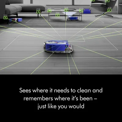 Demonstrates the robot's smart navigation capability to detect areas that need cleaning and remember where it has already been, emphasizing autonomous…