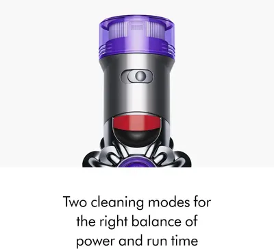 Explains that the vacuum offers two cleaning modes to balance power and battery run time based on cleaning needs.