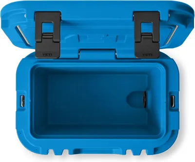 Shows the interior of the cooler with the lid open, displaying the latch system and internal storage space to help shoppers understand the product's…