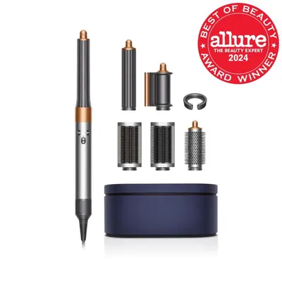 Shows everything included in the box to reassure shoppers of the complete kit value and versatility with multiple styling attachments. Displays the Allure Best of Beauty 2024 award to build…