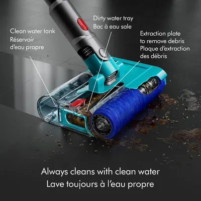 Breaks down the physical components of the wet cleaning head to help shoppers understand how the clean water system and debris extraction mechanism work.…
