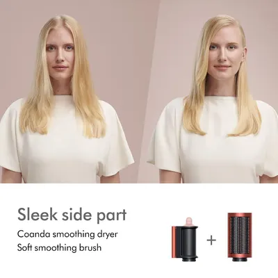 Demonstrates a specific styling result achievable with the Coanda smoothing dryer and soft smoothing brush attachment combination. Shows the styling…
