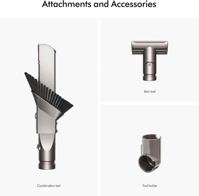 Shows the customer all the additional tools and accessories that come with the vacuum, including combination tool, stair tool, and tool holder.