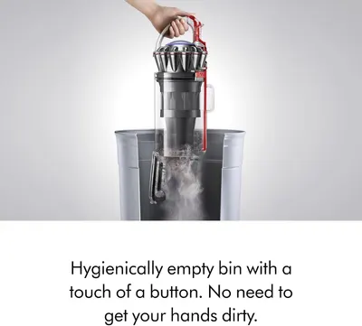 Highlights the one-touch hygienic bin emptying feature that allows users to dispose of dirt without getting their hands dirty, emphasizing convenience and…