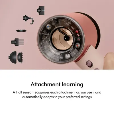 Highlights the Hall sensor's ability to recognize each attachment and automatically adapt to the user's preferred settings for a personalized experience.