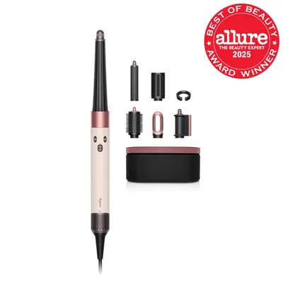 Shows everything included in the box to reassure shoppers they're getting a complete multi-styler system with all necessary attachments and accessories. The Allure award badge adds credibility and…
