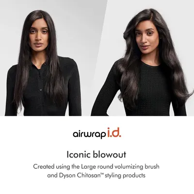 Demonstrates the product's ability to create a salon-quality blowout by showing the transformation from flat hair to voluminous, styled hair using the large round volumizing brush.