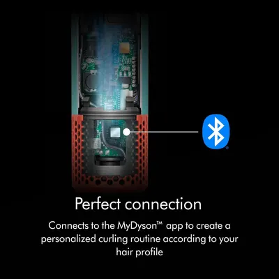 Highlights the smart connectivity feature that allows users to create customized styling routines based on their individual hair profile through the MyDyson…