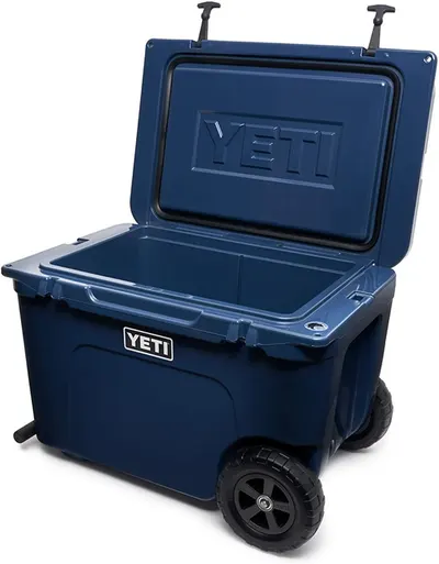Shows the interior of the cooler with the lid open on a white background, allowing shoppers to see the inside capacity and construction.