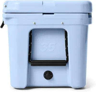 Displays the cooler's side profile on a clean white background, showing the handle and drain plug with no text or design elements.
