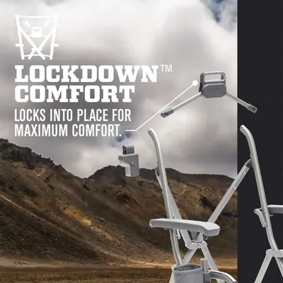 Emphasizes the Lockdown Comfort feature that secures the chair in place for maximum comfort and stability during use.