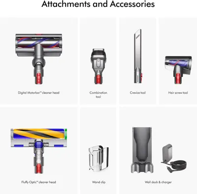 Shows all the attachments and accessories included with the vacuum purchase, helping shoppers understand the complete value and versatility of the package.