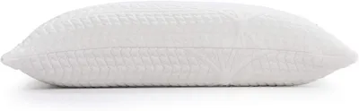 Shows the pillow's side profile on a white background to display its shape, thickness, and quilted texture.