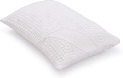 Presents the pillow at an angle to showcase its three-dimensional form and textured surface design.